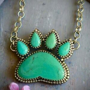 Bear Paw Turquoise 925 Sterling Silver Necklace 18” Adjustable